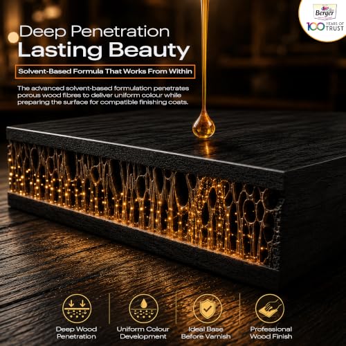Image of Berger Wood Keeper Ebony Black Wood Stain with Leakproof Bottle & Easy Cloth Application Transparent Solvent-Based Stainer for Home Office Furniture Surfaces Shine and Finish (Pack of 1, 100ml)