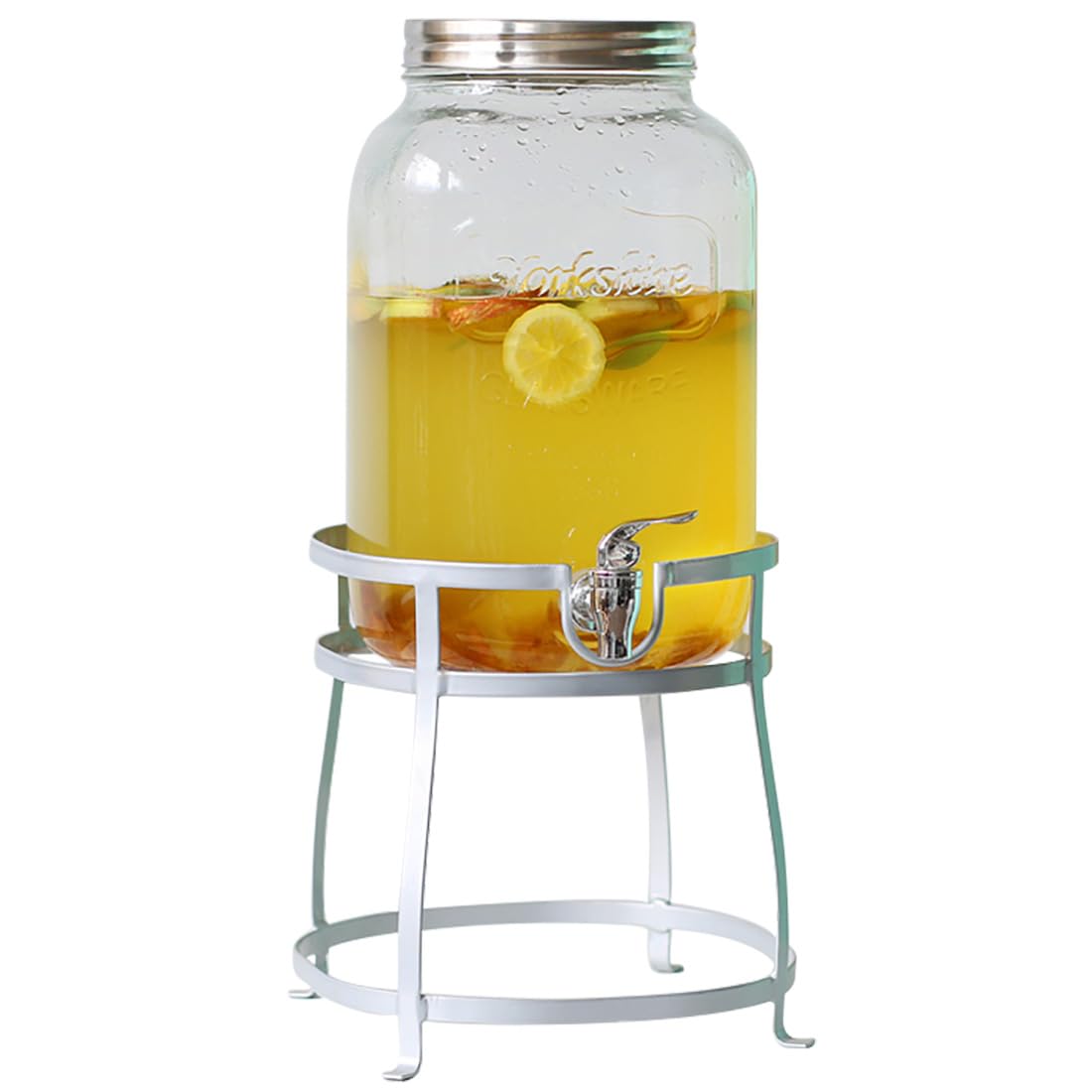 AYCDL 4L Mason Jar Beverage Dispenser with Leak Proof Spigot and Gold Stand Glass Drink Dispenser for Parties and Daily Use Ice Cold Water and Juice Contain,Abs Spigot-Stand