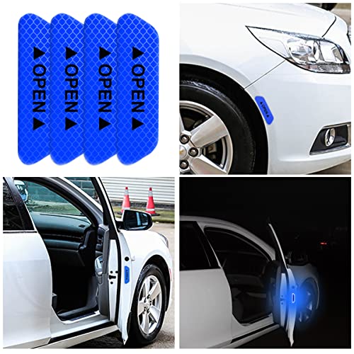 4Pcs Car Door Open Warning Reflective Stickers, Night Visibility Auto Safety Prompt Decals, 3.6 X 0.9 Inch Anti-Collision Protective Strip, Car Accessories Universal For Truck, Suv, Van (Blue) #TOP5