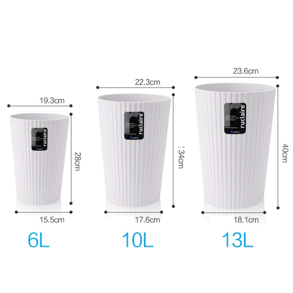 Cestino, Casa Scoperto Che Vivono Camera Bagno Cestino Creativo della Carta da Ufficio Cestino 6L / 10L / 13L (Color : White, Size : 6L)