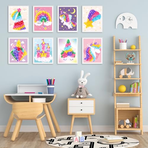 Image of Lonfliness 8PCS Poke Craft Kit Unicorn No-Mess Fabric Sewing Art Puzzle Puncture Painting Girls Gift Creative Activity Game Birthday Party Favors