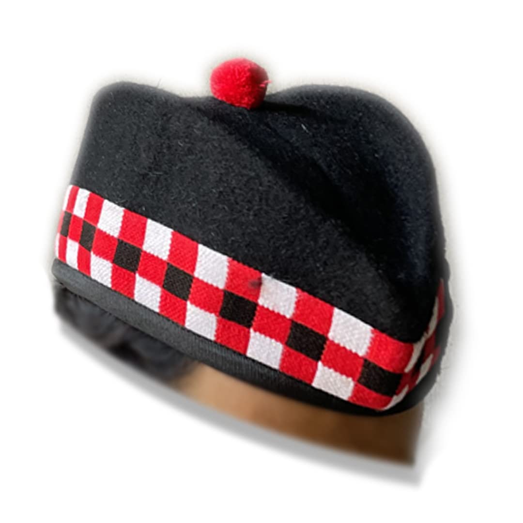 Z&N PRODUCTS Glengarry Classic Scottish Hat Black with Diced - Pure Acrylic Wool (56)