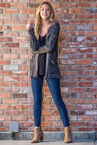 Image of Eloges Women's Multi Stripe Soft Knit Open Cardigan with Suede Elbow Patch