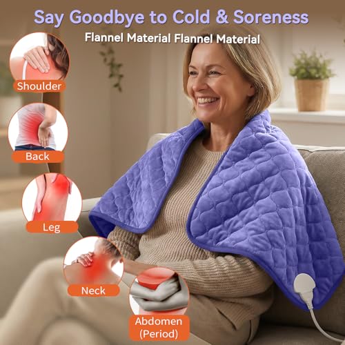 Image of King Size Heating Pad for Back Pain 32 inchx24 inch Extra Large Electric Heating Pad for Period Cramps Relief & Body Neck Shoulder Auto Shut Off Heat Pad Temperature Settings Machine Washable Drak Blue