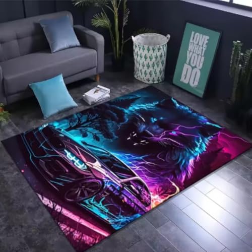 RUILBJM Alfombra de Coche Deportivo 3D, Alfombra Decorativa Suave con Base Antideslizante, para Salón Dormitorio Sala de Juegos, Múltiples Diseños Disponibles (Color-3,45x120cm)