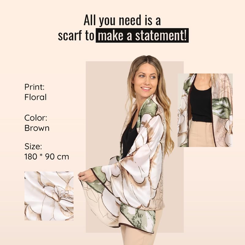 Image of Trillion London Spring Collection | Designer Silk Scarf For Women UK | Lightweight Neck Scarves | Shawl Wraps | Suitable for Daily Life | Smooth & Soft Finish | Gift for Women | Size-180cm x 90cm