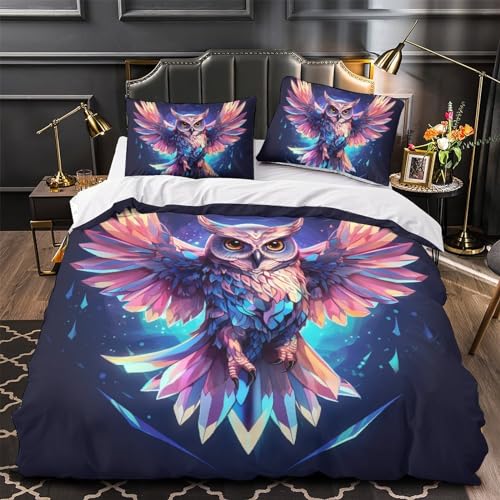 Housse de couette chouette 3D en microfibre 200x200 cm pour lit double