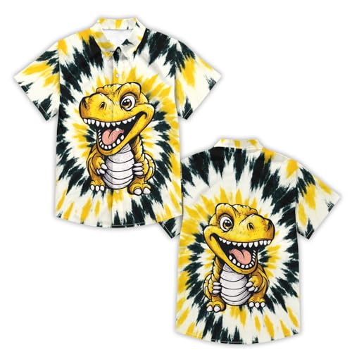 Image of Kids Tie-dye Hawaiian Shirt 80s Button Down Retro Short Sleeve Casual Beach Tropical Funny Party Outfits for Boys