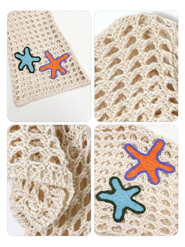 Women's Starfish Embroidery Crochet Sweater Y2k Hollow Out Long Sleeve Boat Neck Knit Crop Cover Up3