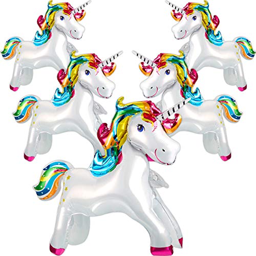 5 Pieces Unicorn Balloons Party Supplies Large Rainbow Unicorn Mylar Balloon Foil Unicorn Horse Animal Balloons Unicorn Birthday Party Decoration Supplies for Unicorn Theme Party Baby Shower Birthday