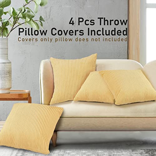 Sofa Renee 4 Pcs Throw Pillow Covers 18X18 Corduroy Cushion Case Decorative Square Pillowcase For Couch Sofa Bedroom, Yellow #TOP5