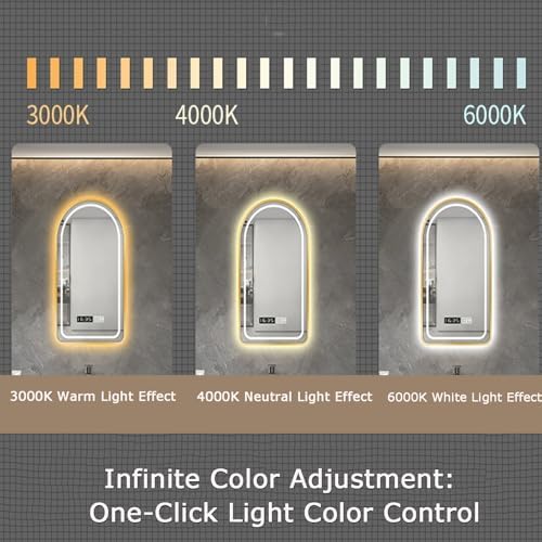 Arched LED Bathroom Mirror - Gold Framed, Dimmable Front & Backlit, Anti-Fog, 3 Color Temperature Options, Smart Vanity Mirror (50x80cm, Warm Light + Demisting)