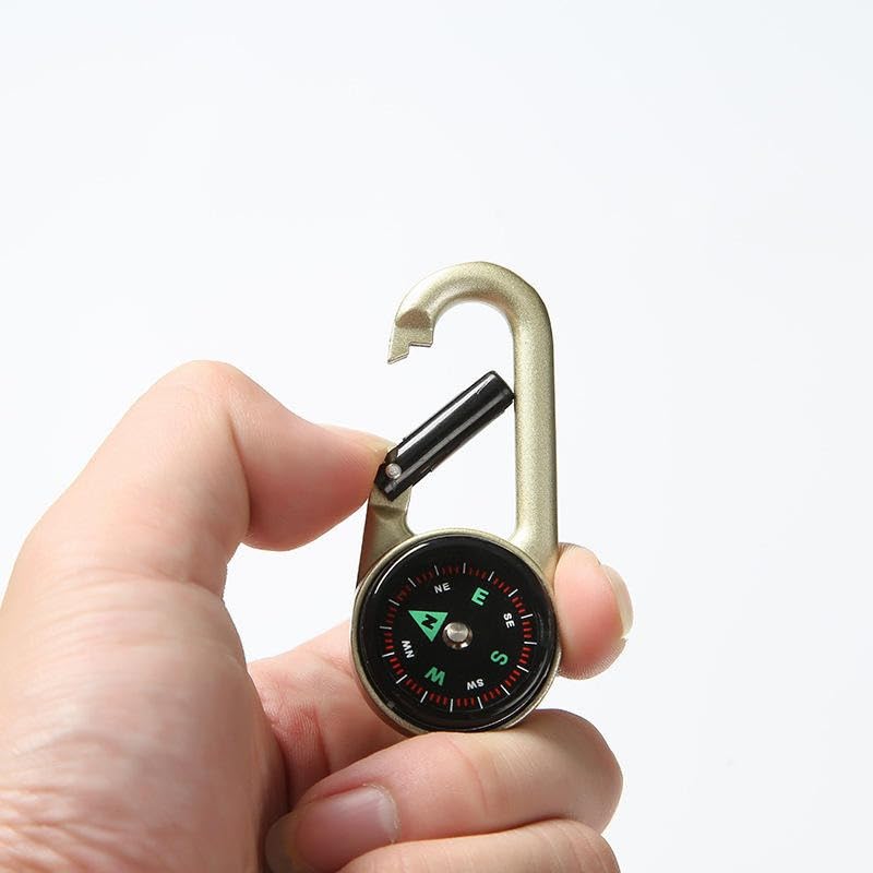 BISONBERG 3 in1 Multifunction Compass Carabiner Clip Keychain Thermometer Guiding Keyring for Outdoor Hiking Camping Climbing Hunting Travelling, Pack of 1