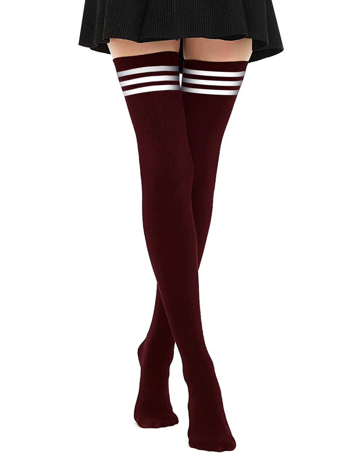 DRESHOW Women Extra Long Thigh High Socks Thin Stripes Tube Tights Over Knee Socks Casual High Boot Stockings