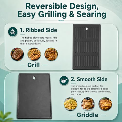 Image of Cast Iron Griddle Replacement Parts for Charbroil Infrared Grill - 17 inchx9.5 inch | Replaces G541-0016-W2 /G533-0009-W1. Fits 463242715 /716 & more (see below). Cast iron for even heat & great sear marks.