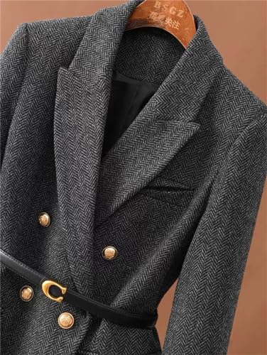 Women's Coat Autumn and Winter Thick Double-Breasted Loose Slim Belt Blazer3