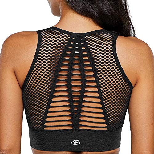 Hopgo Racerback Sports Bras for Women High Impact Gym Running Yoga Bra Longline Athletic Workout Tops Black
