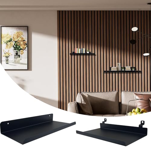 TRAIN2 ART Wall Shelves for Wood Slat Acoustic Panels, 2 Pack 8x4 Inch and 12x4.8 Inch Retail Display Shelves for Storage, Metal Boutique Display Shelf Accessories for 3D Wall Panels