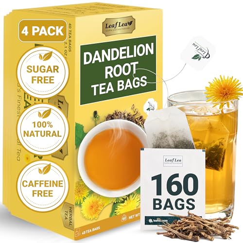 LeafLea Dandelion Root Tea Bags, 160 Dandelion Tea Bags, Natural ...
