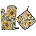 Rękawice kuchenne i uchwyty na garnki zestaw 2 słoneczników i karczochów żółte słoneczniki rękawice kuchenne odporne na ciepło podkładki do garnków drukowane 1 szt. rękawice kuchenne z 1 szt. uchwytów na garnki do kuchni, grilla
