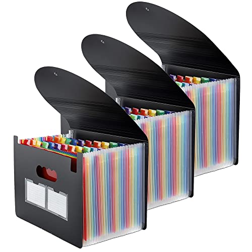 Dossier extensible accordéon A4 noir avec 24 poches et onglets colorés - Lot de 3