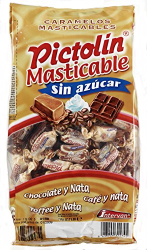 Pictolín Masticable Tofee, Chocolate y Café sin azúcar - Caramelos masticables sin...