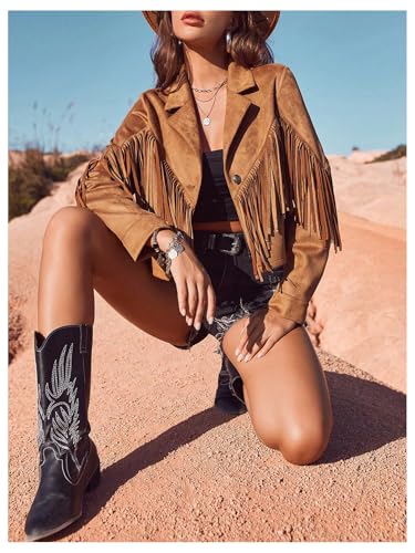 SOLY HUX Women's Faux Suede Fringe Open Front Long Sleeve Cardigan Jacket Western Country Concert Outfits4