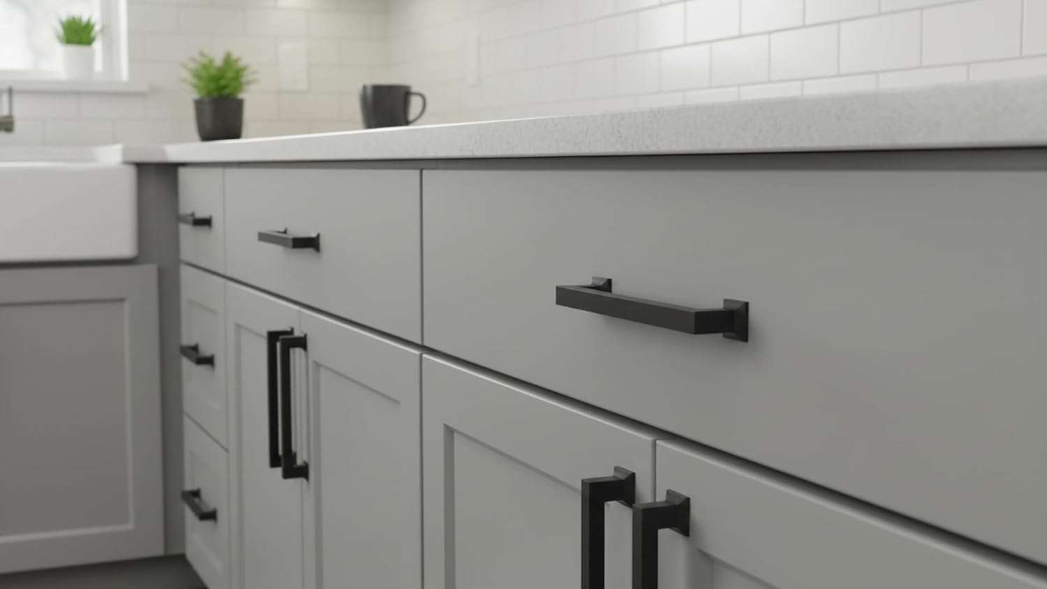 Alzassbg 10 Pack Matt Black Cabinet Pulls, 5 Inch(128mm) Hole Centers Cabinet Handles Square Kitchen Hardware for Cabinets AL3046MB