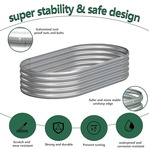 Image of Galvanized Raised Garden Bed Outdoor, 4x2x1ft(2Pack) Metal Heavy Duty Planter Boxes for Gardening, Easy Assemble Bottomless Small Oval Plant Container Kit for Vegetable, Flower, Fruit, Silver