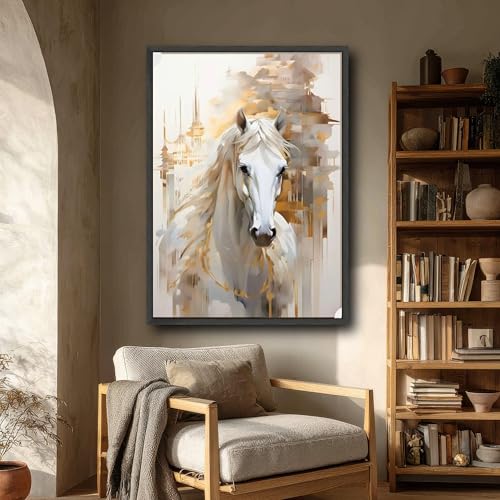 Art mural de cheval blanc abstrait pour décoration murale de chambre moderne