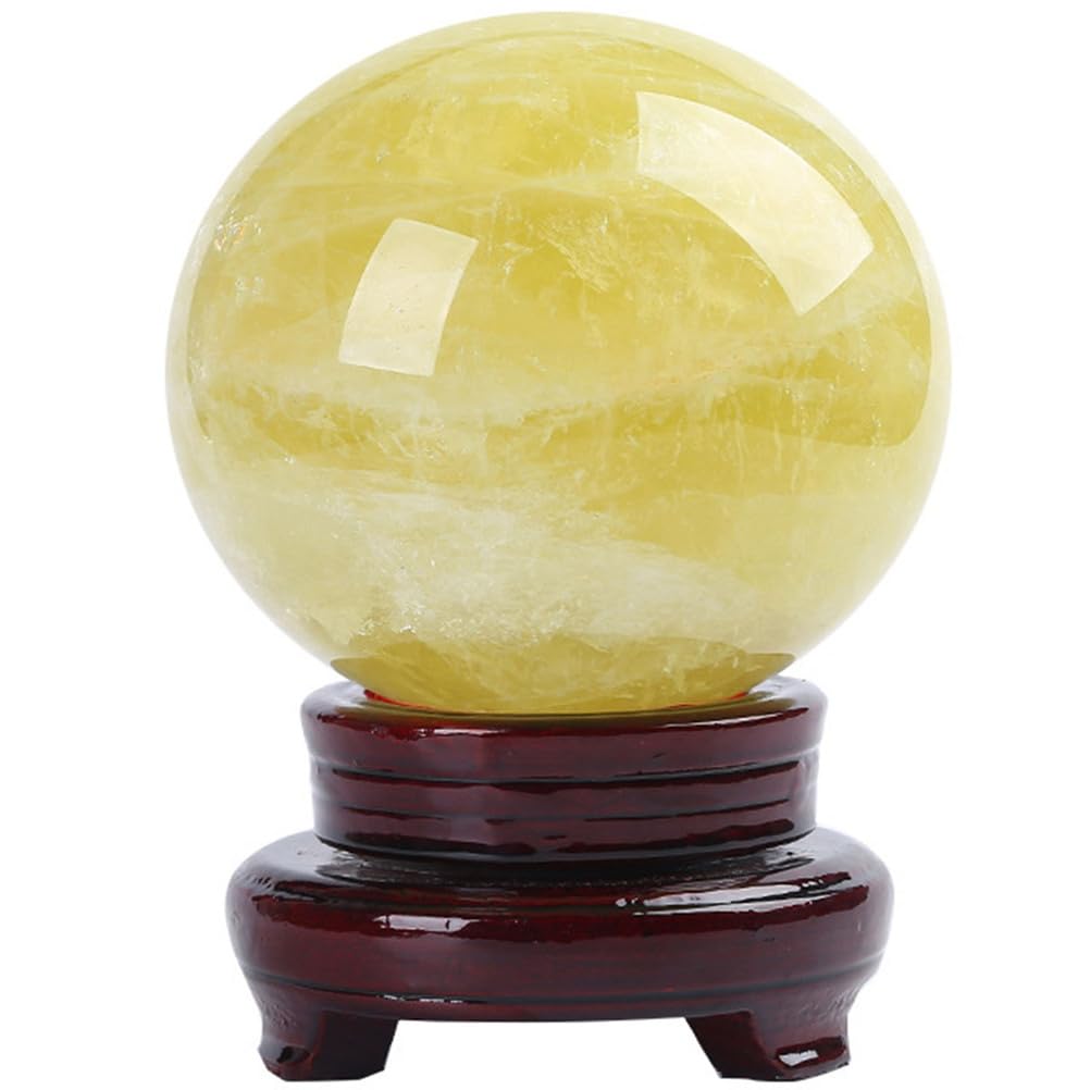 RVBLRDSE Feng Shui Citrine Crystal Sphere Ball Transparent Quartz with Holder for Wealth 50-200mm for Divination,70mm Gemstone Stone
