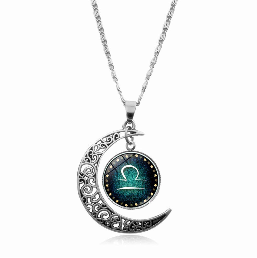 Zodiac Constellation Necklace Pendant Hollow Crescent Time Gemstone Luminous Glow Long Sweater Chain Necklace Jewelry Fashion