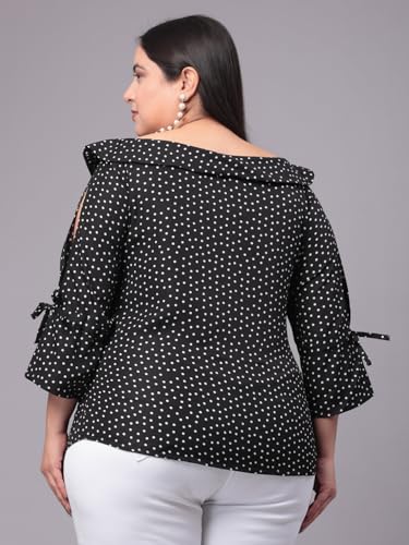 Image of Style Quotient Women Black & White Polk Dot Print Bardot Plus Size Top