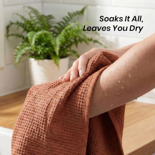 Image of Mush Bamboo Dual Texture Waffle Terry Bath Towel | 500 GSM Ultra Soft, Highly Absorbent, Quick Dry Towels | Large Towels for Bath, Gym, Spa | Burnt Orange (70x140 cm)