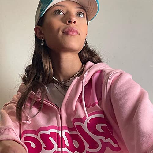Briskorry Dames Y2K roze capuchontrui letters print eenvoudig lange mouwen sweatshirt leuke mode tieners meisjes mantel grote maten streetwear overgangsjas - Image 7