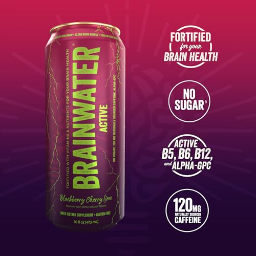 Image of BrainJuice BrainWater Calm, Water for Clean Energy, Focus & Relaxation Support, Gluten Free, Zero Sugar Drinks with Ashwagandha, Alpha GPC, Vitamin C & B, Organic Green Tea, 8 Pack (Blackberry Cherry Lime)