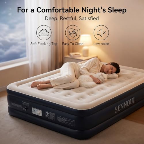 Image of SENNOUL Air Mattress Full with Built in Pump,18 inch Raised Blow up Bed, 800lb