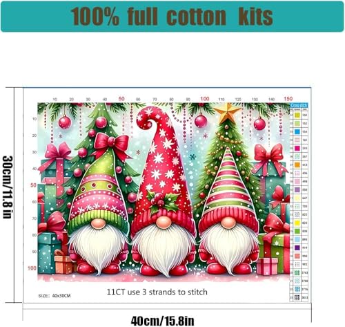 Image of Christmas Stamped Cross Stitch Kits for Beginners Adults, Gnomes Dimensions Needlepoint Art Crafts,Counted Cross Stitch Kits Embroidery Kits for Beginners Adults for Home Decor 15.7X11.8inch