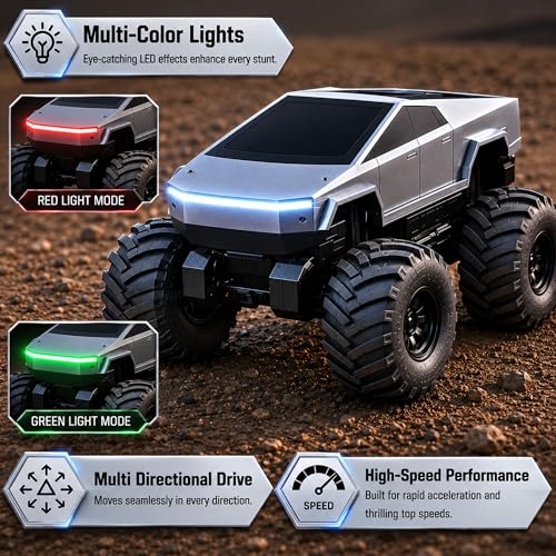 Image of GRAPHENE 1:18 Scale 4WD Amphibious Remote Control Drift Car Waterproof RC Monster Truck 360 Stunt Rotation 2.4GHz Rechargeable Off-Road Rock Crawler LED Lights All Terrain Cyber Truck for Boys Girls