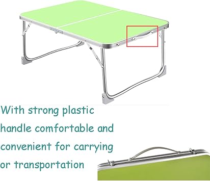 Qimu 60 CM Rectangular Green Aluminum Portable Folding Table Laptop Desk Suitable For Office, Bed, Work