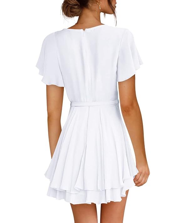 Cosonsen Womens Short Dress Deep V-Neck Irregular Hem Summer Casual Dresses White L by Cosonsen - Used condition - Image 3