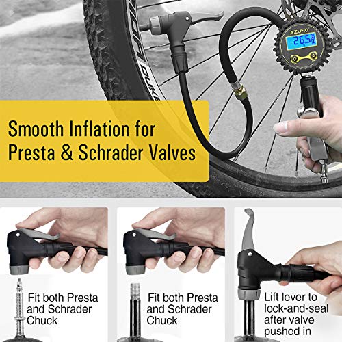 Image of AZUNO Digital Bicycle Tire Inflator Gauge with Auto-Select Valve Type - Presta and Schrader Air Compressor Tool