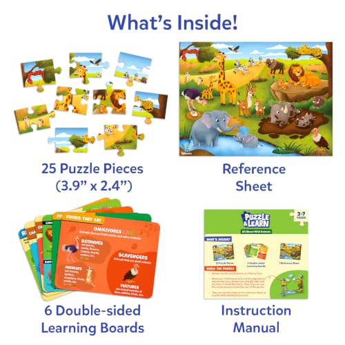 Image of Skillmatics Puzzle & Learn - Wild Animals, 25-Piece Jigsaw Puzzle | 6 Learning Boards, Educational Screen-Free Activity for Preschoolers & Toddlers, Gift for Boys & Girls Ages 3, 4, 5, 6, 7