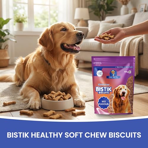 Image of Dr. Pets Pack of 2 (900g Each) Bistik Dog Biscuits Mix Flavour | Gluten Free Dog Treats | Natural Ingredients | Supports Digestion & Bone Health | Crunchy Snacks for Puppies & Adult Dogs