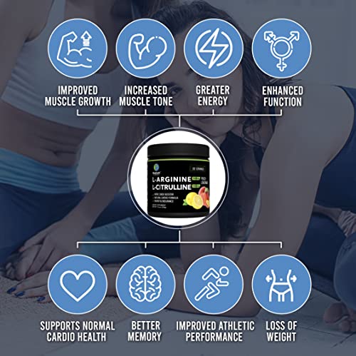 Blueearth Company L-Arginine 5000Mg + L-Citrulline 2000Mg Complex Powder Supplement - Nitric Oxide Booster - Peach Lemonade Flavored - 330G #TOP4
