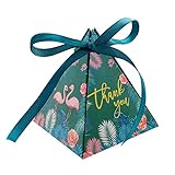 Triangle Gift Box，50pcs Flamingo Paper Boxes Wedding Party Favor Candy Decorative Box with Ribbon