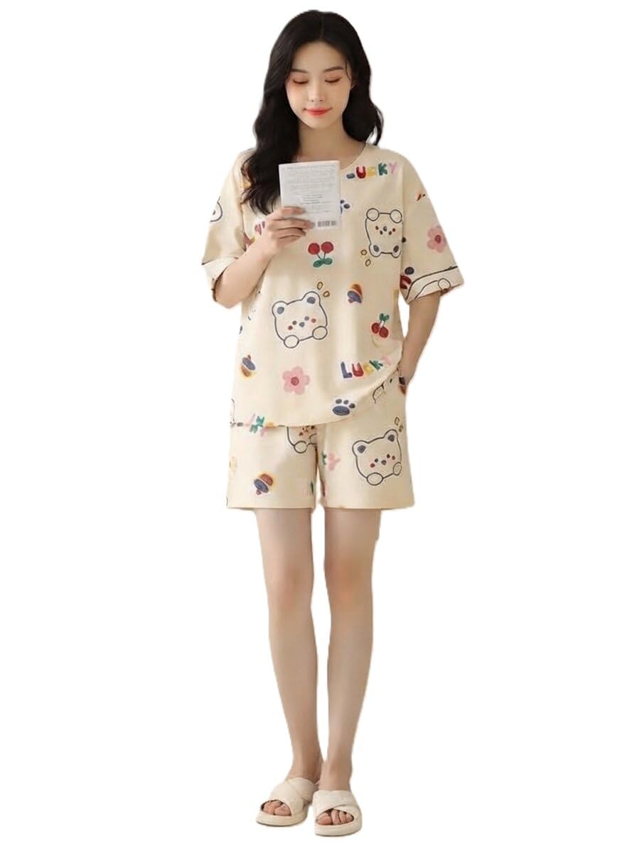 Women's Modern Co Ord Set Printed Short Sleeve Top with Shorts for Relaxed Casual Look-picture-55