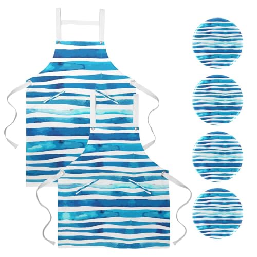 Tablier de serveuse à motif vague d'eau pour pâtisserie et service en bistrot
