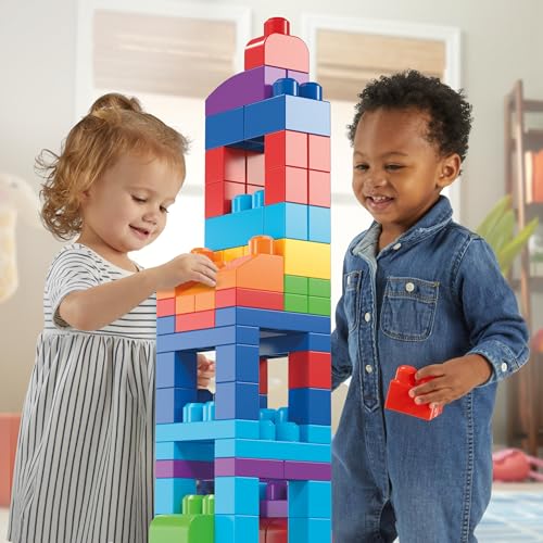 MEGA BLOKS First Builders Toddler Blocks Toys Set, Big Building Bag with 80 Pieces and Storage, Blue, Ages 1+ Years - Image 3