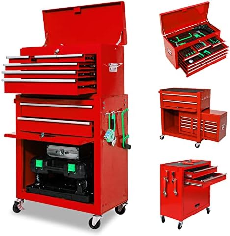 8-Drawer High Capacity Rolling Tool Chest with Wheels, Big Tool Storage Removable Tool Box Combo, Tool Storage Cabinet with Lockable Drawers, Toolbox for Workshop and Mechanics Garage (Red)